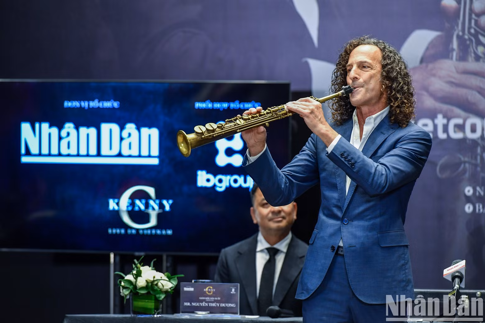 Kenny G performs during a press conference ahead of his show in Vietnam.