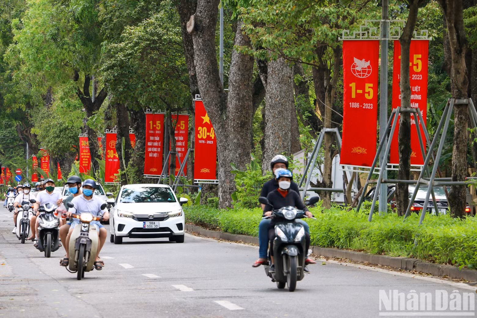 Hoang Dieu Street is decorated with large banners and posters honouring the great national holiday.