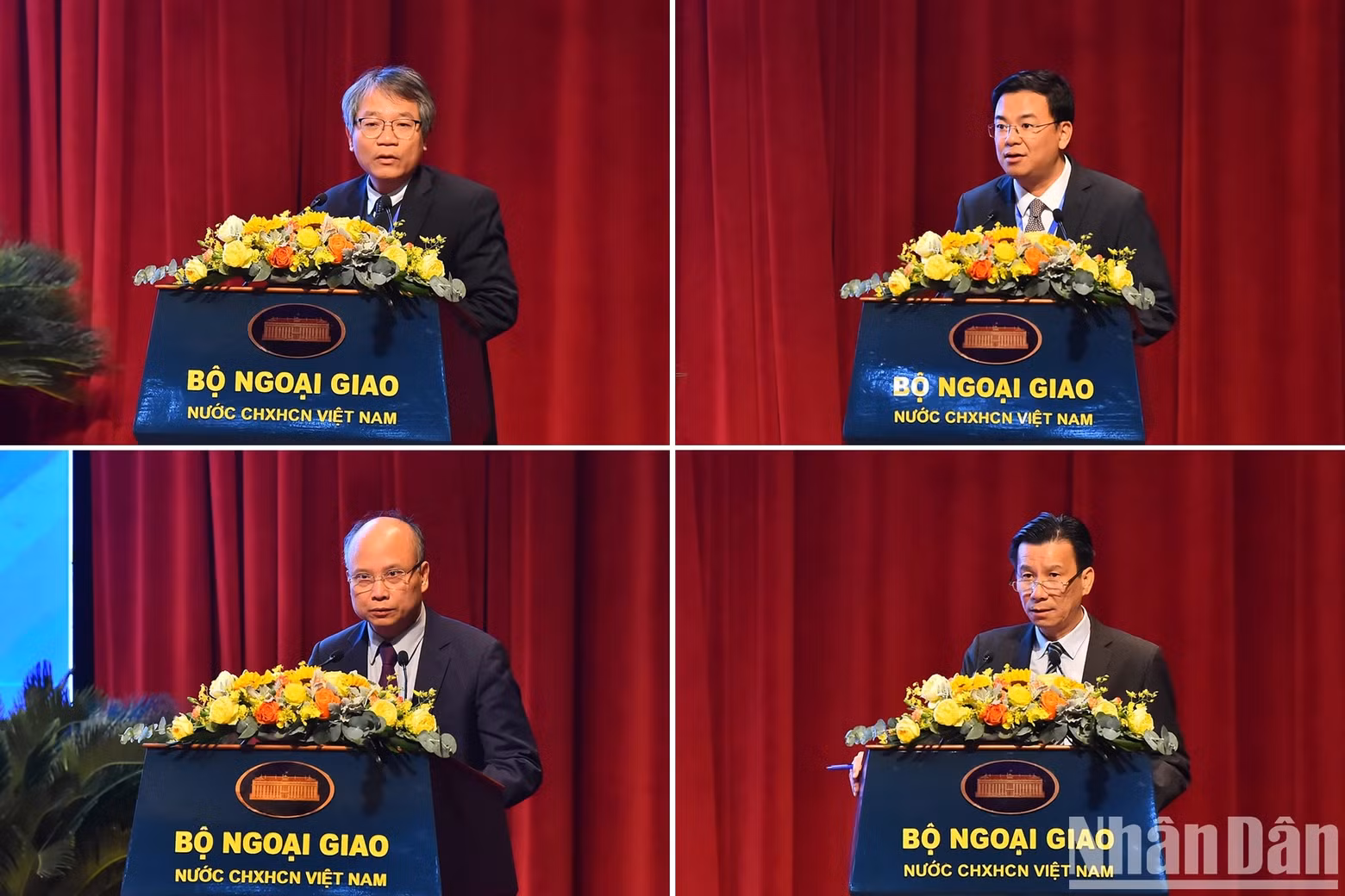 Ambassadors and heads of Vietnamese representative agencies abroad give presentations at the meeting.