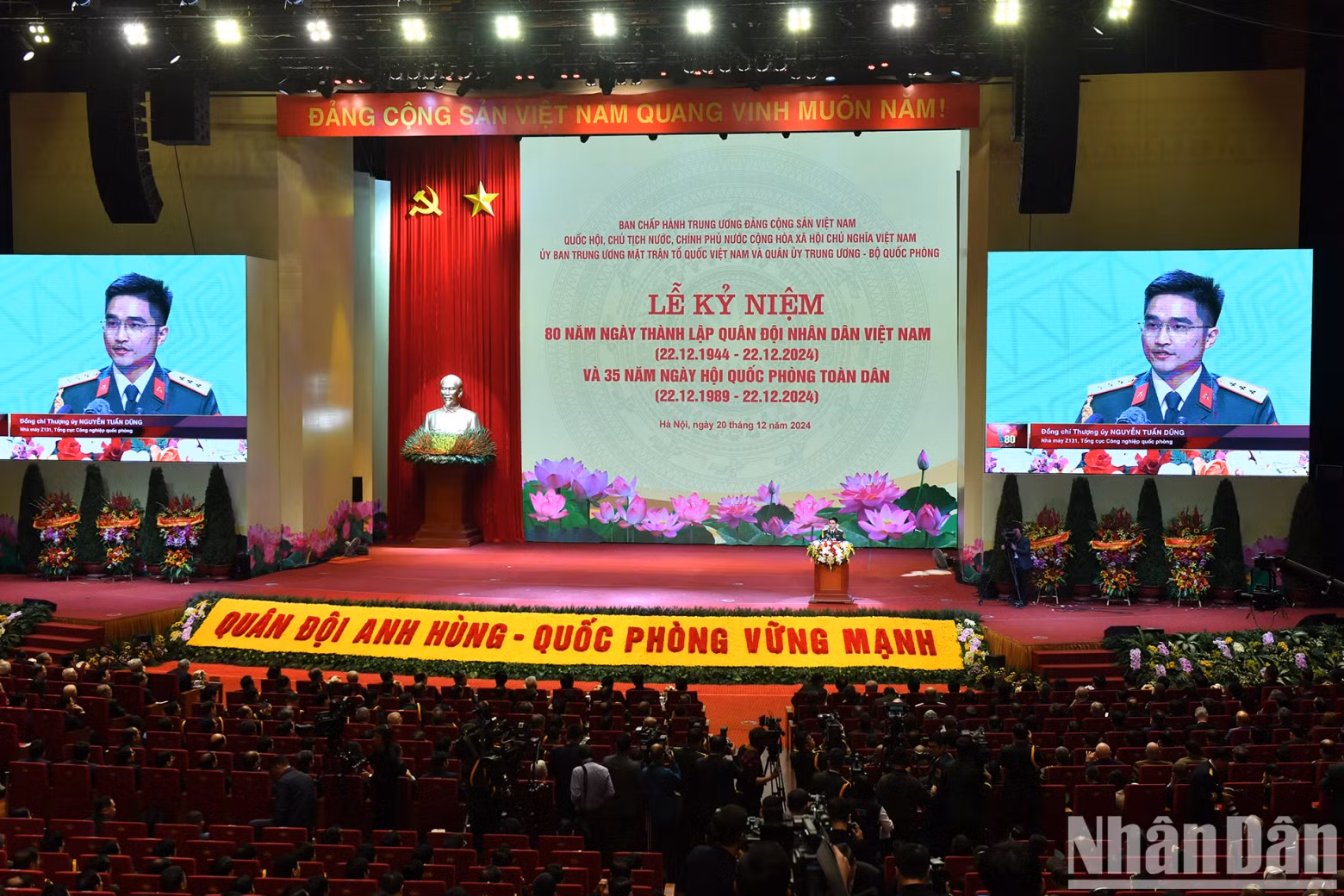 Senior Lieutenant Nguyen Tuan Dung, Assistant to the Technical and Technology Department, Factory Z131, General Department of Defense Industry, speaking at the ceremony.