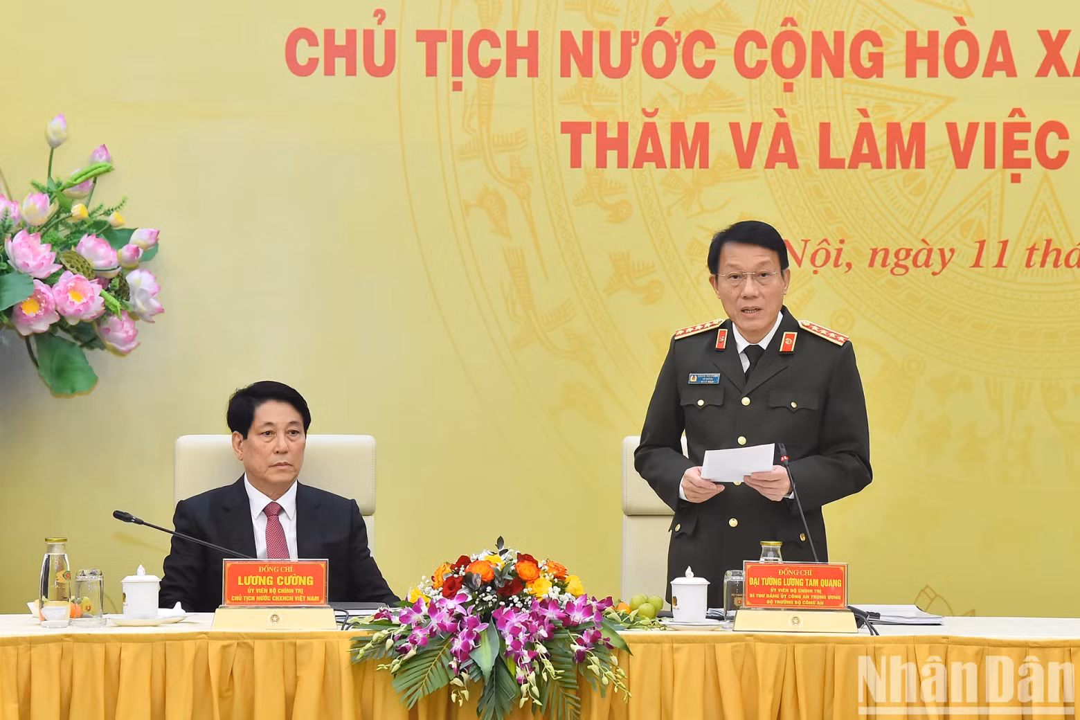 Minister of Public Security Luong Tam Quang speaks at the working session. Minister of Public Security Luong Tam Quang speaks at the working session.