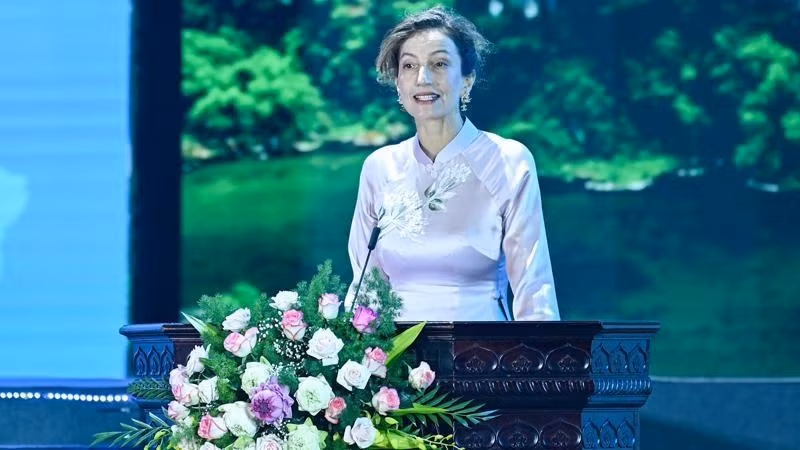 Director General of the UNESCO Audrey Azoulay speaks at the ceremony. (Photo: NDO)