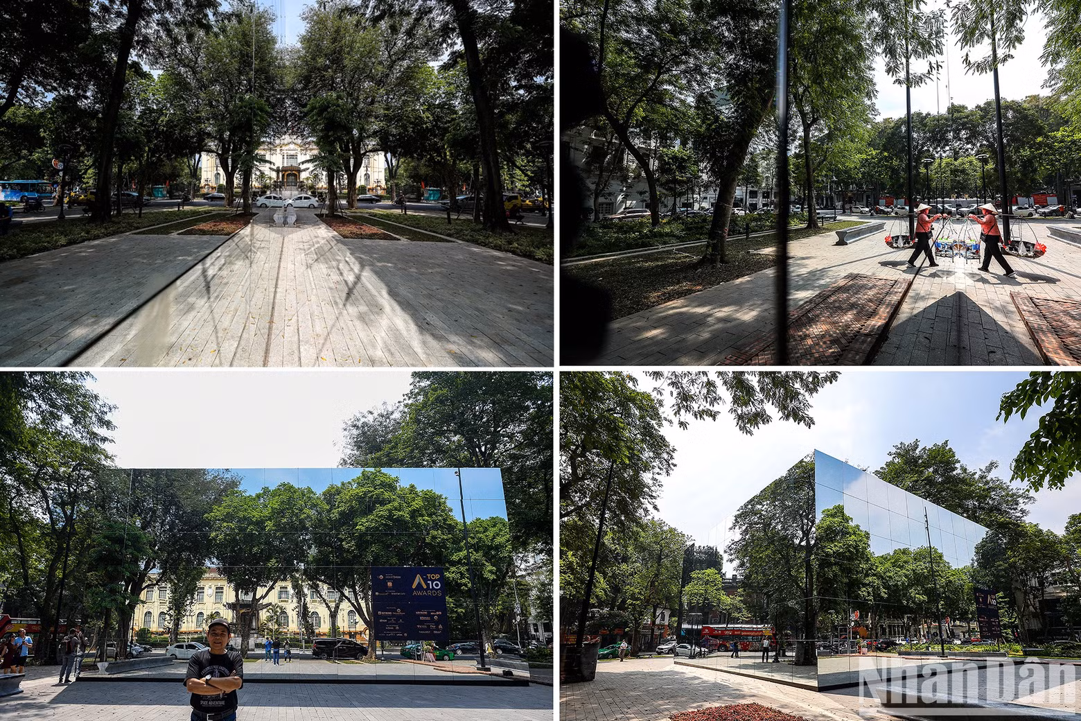 This is an exhibition entitled “Top 10 Awards Pavilion”. The project is erected with 4 large glass faces arranged in a closed box, with 4 sides around the fountain of the Dien Hong flower garden.