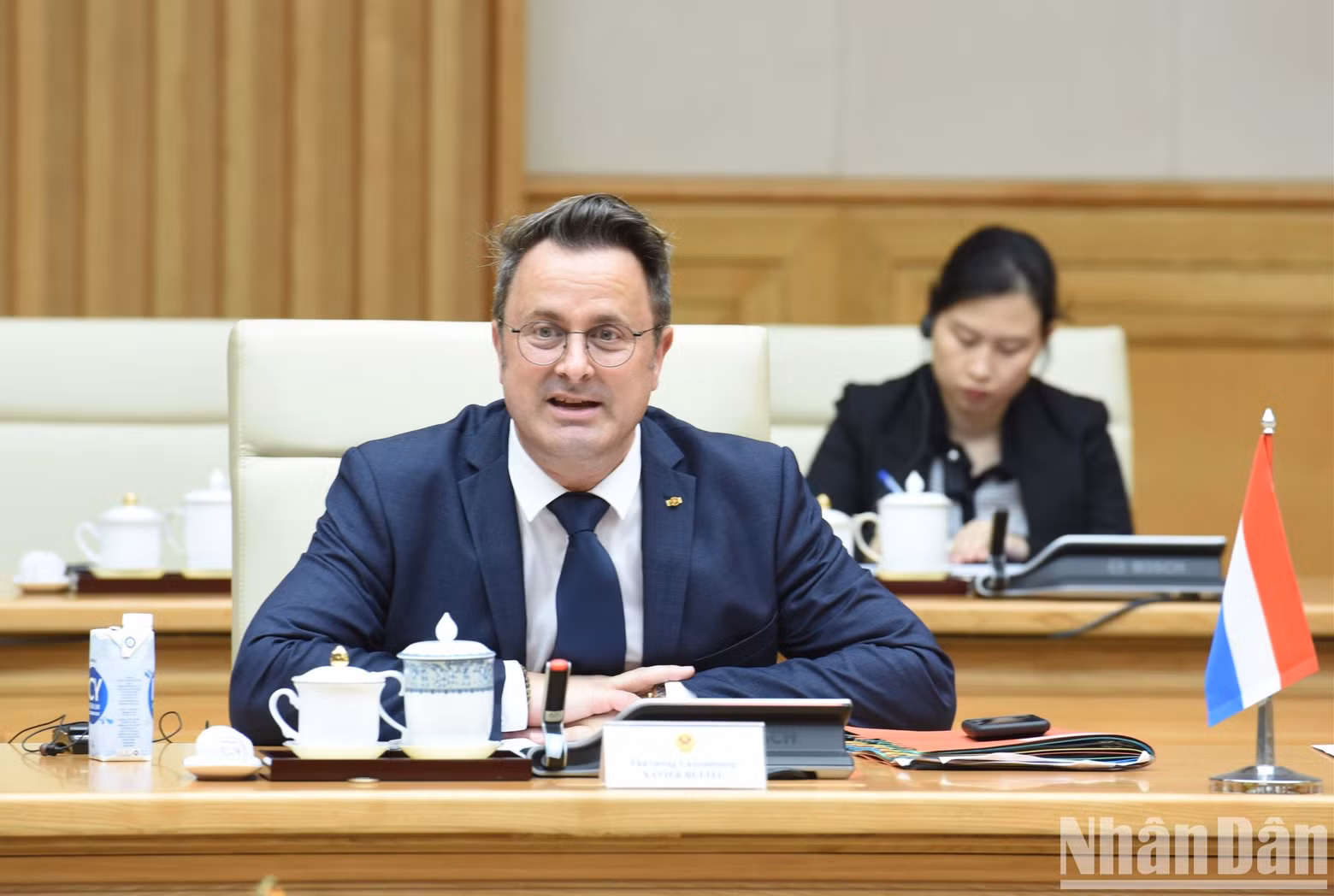 PM Xavier Bettel speaks at the talks.