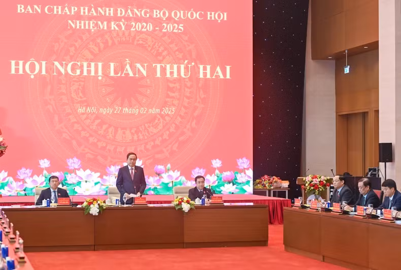 An overview of the second session of the National Assembly Party Committee. (Photo: Duy Linh)