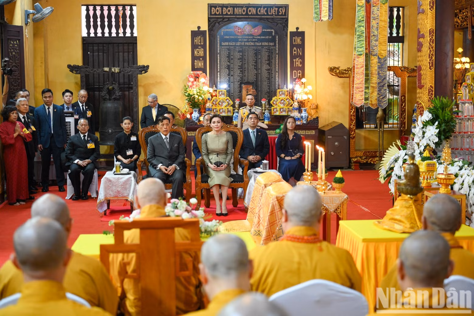 Thai King Maha Vajiralongkorn Phra Vajiraklaochaoyuhua and Queen Suthida Bajrasudhabimalalakshana attend the ceremony to pray for peace.