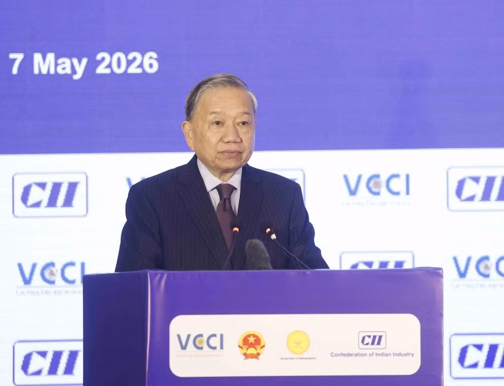 General Secretary of the Communist Party of Viet Nam Central Committee and State President To Lam delivers a speech at the India – Viet Nam Business Forum in Mumbai, Maharashtra, on May 7, 2026. (Photo: VNA)