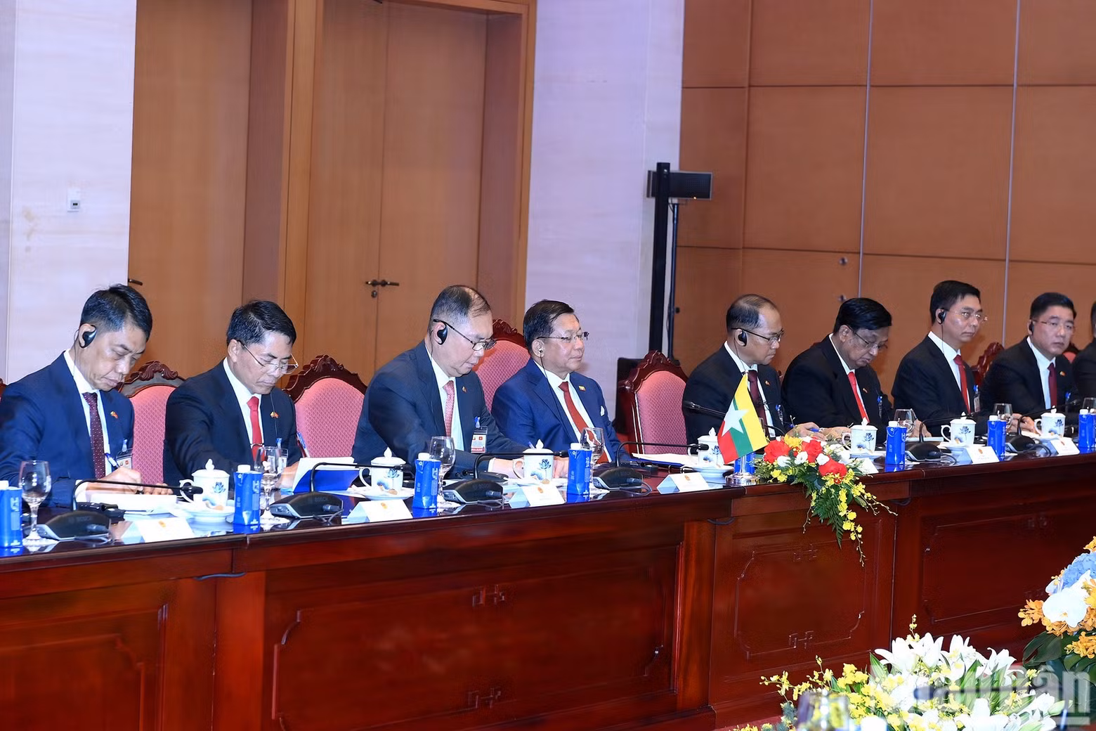 President Min Aung Hlaing and senior Myanmar officials at the talks.