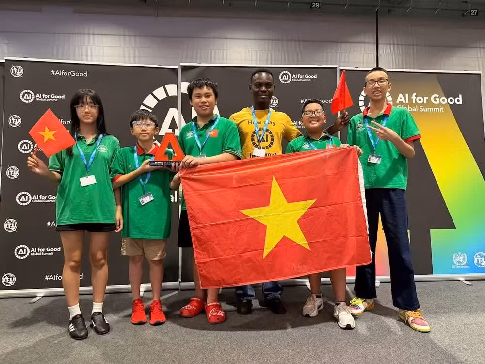 Team Mission Possible celebrates its Runner-up Award during the closing ceremony of the Robotics for Good Youth Challenge 2026 Global Finale.