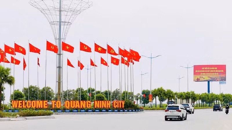 Quang Ninh is adorned with flags and flowers to celebrate its new city status. (Photo: QUANG THO)