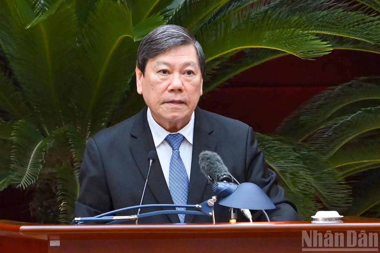 Standing Deputy Chairman of the PCC’s Commission for Inspection Tran Van Ron presents a report at the conference.