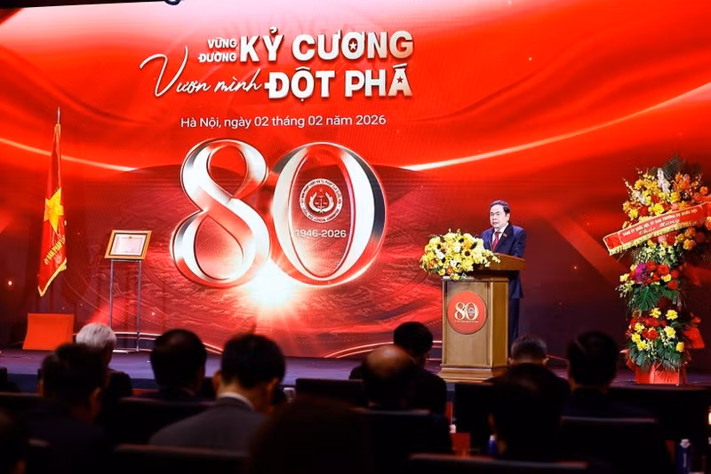 National Assembly (NA) Chairman Tran Thanh Man speaks at the ceremony marking the 80th founding anniversary of the NA Committee on Legal and Judicial Affairs (Photo: VNA)
