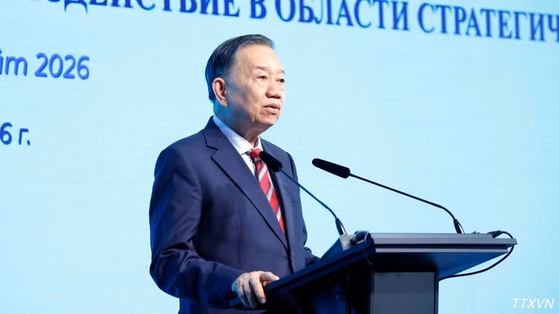 General Secretary of the Communist Party of Viet Nam Central Committee and President To Lam speaks at the Viet Nam–Russia science and technology forum in Moscow on September 9, 2026. (Photo: VNA)