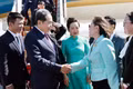 Chairwoman of the Viet Nam - Mongolia Friendship Parliamentary Group (VMFPG) Judagiin Bayarmaam and Mongolian officials welcome President of the National Assembly Tran Thanh Man and his spouse at Chinggis Khan Aiport, Ulaanbaatar on September 9 noon (local time). (Photo: VNA)