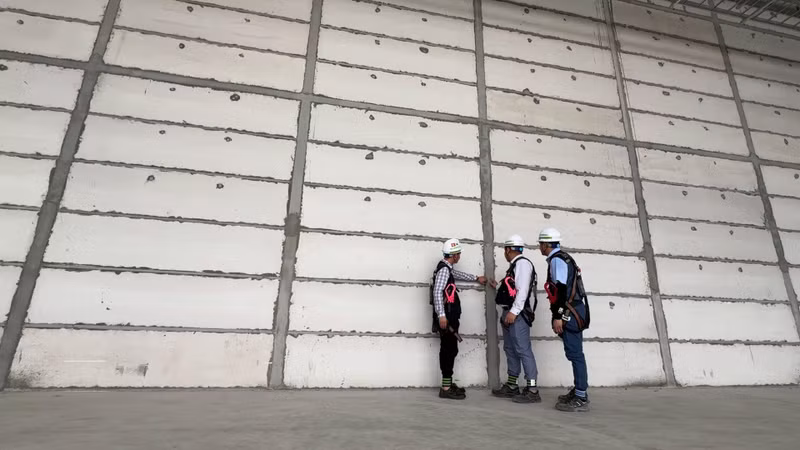 Engineers inspect lightweight autoclaved aerated concrete (ALC) wall panels at a Viglacera factory, as demand grows for greener construction materials in Viet Nam. (Photo: viglacera.com.vn)