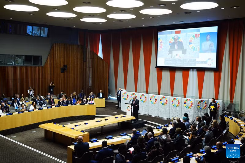 UN Secretary-General Antonio Guterres speaks during the Sustainable Development Goals (SDG) Moment event held at UN headquarters in New York, on September 22, 2025. (Photo: Xinhua)