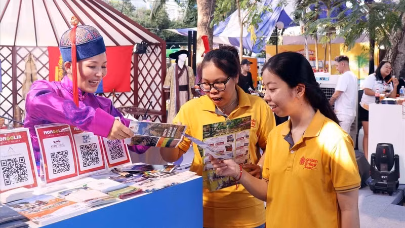 A booth promoting Mongolian tourism at an event in Viet Nam. (Photo: VNA)