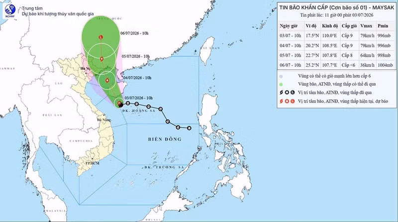 Overview of the storm's path and centre as of 11:00 on July 3 (Photo: VNA)