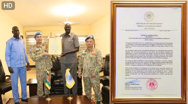 Vietnamese military engineers receive letter of appreciation from South Sudan’s Ministry of Presidential Affairs