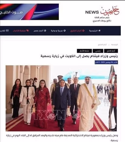 Vietnamese PM Pham Minh Chinh's official visit grabs the headlines of the Kuwaiti media. (Photo published by VNA)