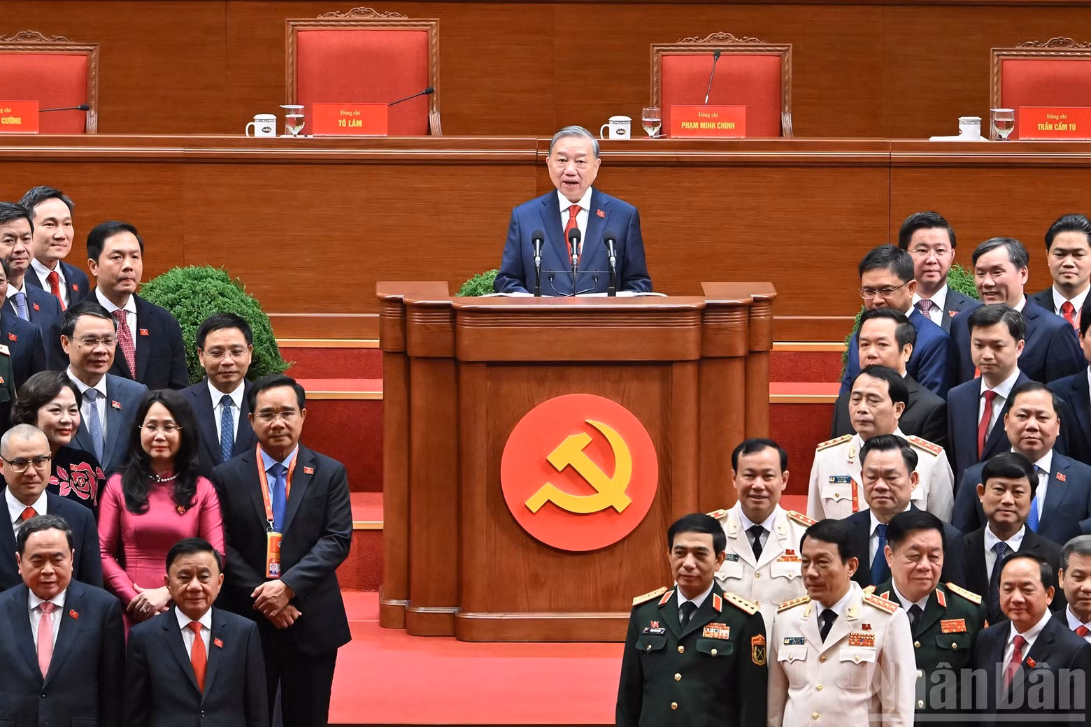 Party General Secretary To Lam delivers remarks on behalf of the 14th Party Central Committee.