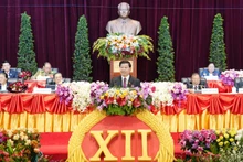 General Secretary of the Lao People's Revolutionary Party Thongloun Sisoulith delivers the opening speech at the opening session of the 12th National Congress of the Lao People’s Revolutionary Party (LPRP) on January 6. (Photo: VNA)
