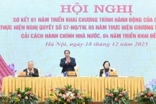 Prime Minister Pham Minh Chinh chairs the conference reviewing the implementation of Resolution No. 57-NQ/TW on breakthroughs in science and technology development, innovation and digital transformation. (Photo: Tran Hai)