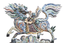 A dragon horse screen wall at Kim Long Communal House, crafted by Hue artisans using ceramic and porcelain mosaic techniques.