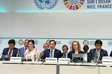 Deputy Prime Minister and Minister of Foreign Affairs Bui Thanh Son and Minister for Environmental Protection and Green Transition of Croatia Marija Vučković co-chair a panel discussion within the third United Nations Ocean Conference (UNOC 3). (Photo: VNA)