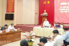 Politburo member Nguyen Trong Nghia speaks at the meeting with leaders of An Giang Province.