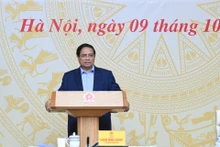 Prime Minister Pham Minh Chinh addresses the nationwide teleconference to launch the National Target Programme on Drug Prevention and Control to 2030 on October 9. (Photo: Tran Hai)