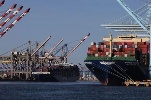 Cargo ships loaded with containers dock at the Port of Los Angeles, California, US. (Photo: Xinhua)