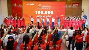 At the launch of the Red Journey blood donation campaign. (Photo: VNA)
