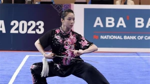Wushu athlete Duong Thuy Vi at the ongoing SEA Games 32 in Cambodia. (Photo: VNA)