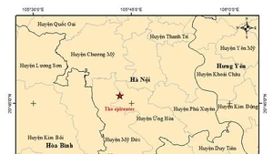 The location of the earthquake's epicentre in My Duc district, Hanoi, on March 25 morning (Photo: igp-vast.vn)