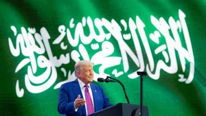 US President Donald Trump speaks at an investment forum in Riyadh, Saudi Arabia, on May 13, 2025. (Saudi Press Agency/Handout via Xinhua)