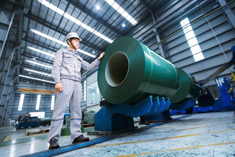 A colour-coated steel production line at a Hoa Phat Group factory. (Photo: Nguyen Nghi)