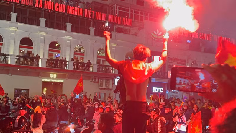 Flames were also lit by fans.