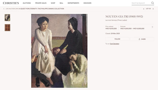 The painting "Le Trois Femmes" (Three Ladies) by Vietnamese artist Nguyen Gia Tri on Christie's website. (Photo: screenshot)