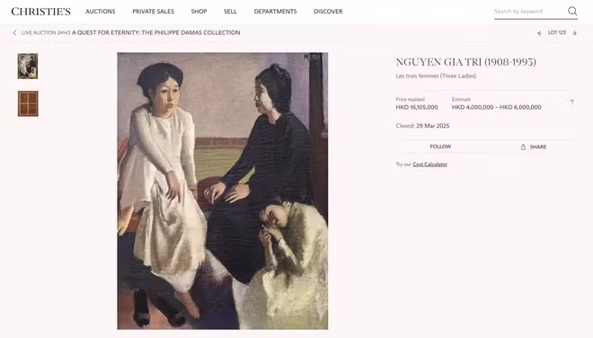 The painting "Le Trois Femmes" (Three Ladies) by Vietnamese artist Nguyen Gia Tri on Christie's website. (Photo: screenshot)