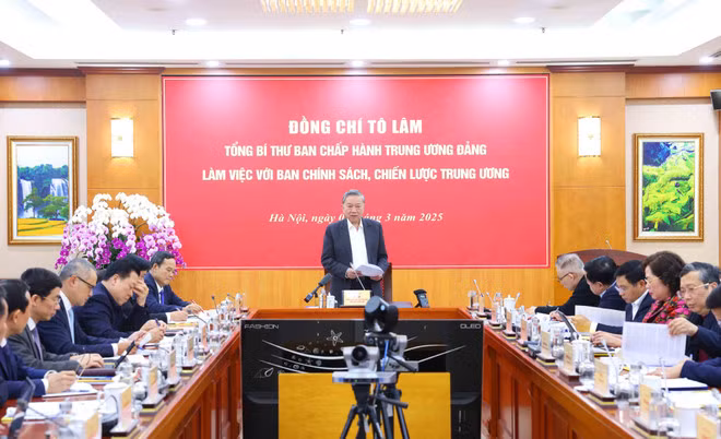 Party General Secretary To Lam speaks at the working session with the Party Central Committee's Commission for Policies and Strategies on March 7. (Photo: VNA)