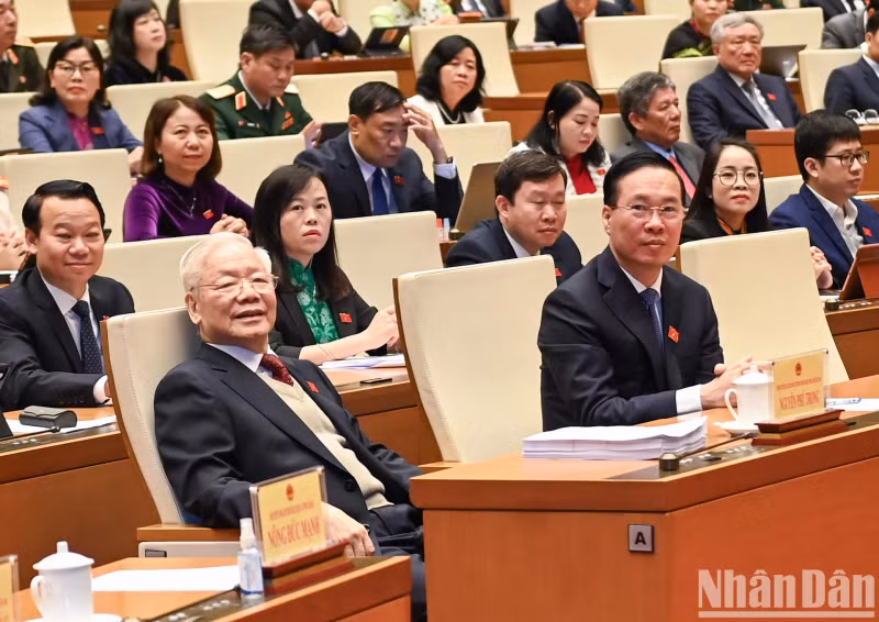 Party General Secretary Nguyen Phu Trong attends the session.