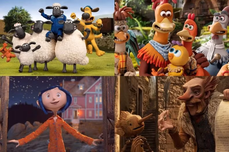 Some world-famous stop motion animated films (from top to bottom, from left to right): Shaun the Sheep; Chicken Run; Coraline; Guillermo del Toro’s Pinocchio. (Photo: Internet)