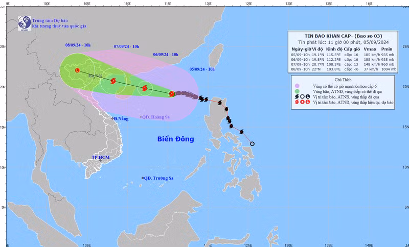 The predicted path of Typhoon Yagi (Source: National Centre for Hydro-Metorological Forecasting)