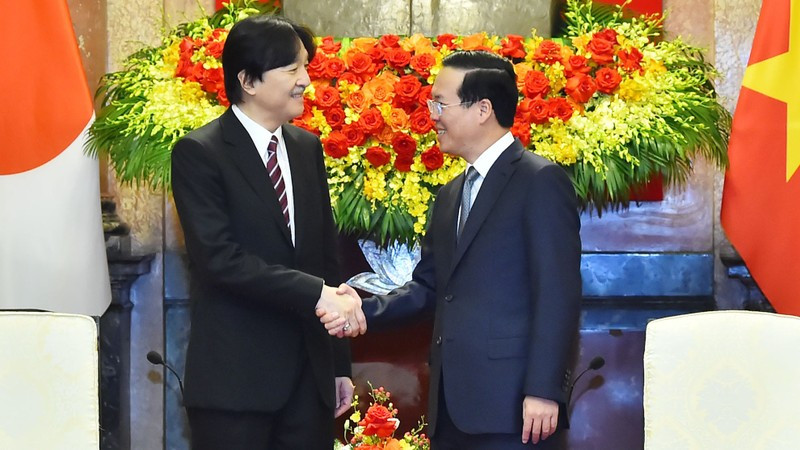 President Vo Van Thuong receives visiting Crown Prince Akishino. (Photo: NDO/Thuy Nguyen)