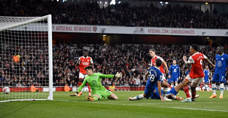 Arsenal's Gabriel Jesus scores their third goal - Premier League - Arsenal v Chelsea - Emirates Stadium, London, the UK - May 2, 2023. (Photo: Reuters)