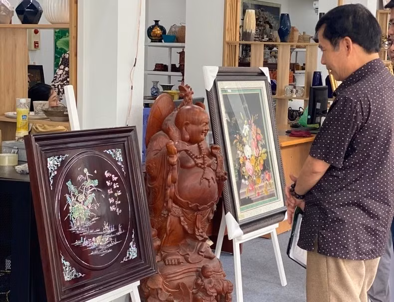 A visitor to the exhibition