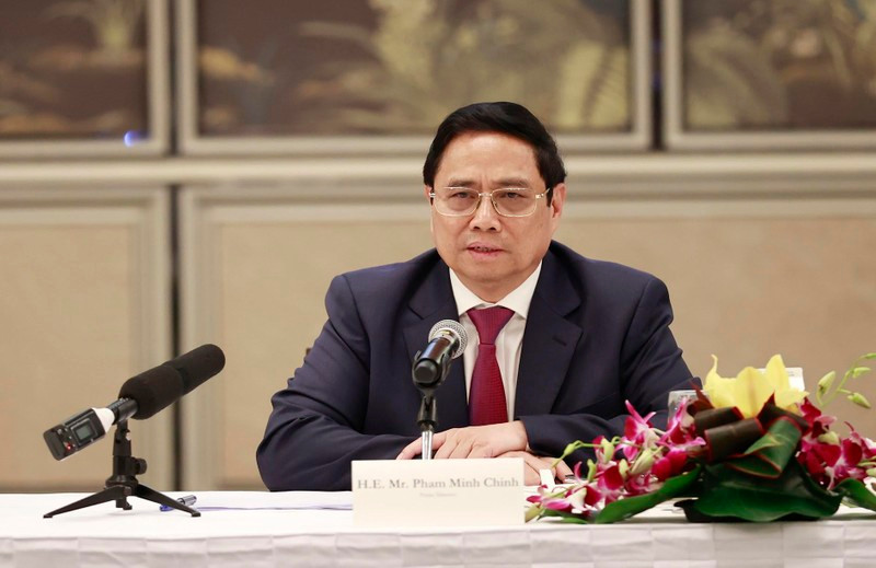 PM Pham Minh Chinh speaks at the event. (Photo: VNA)