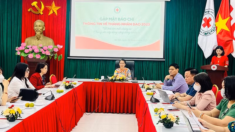 At the press conference providing information about Humanitarian Month 2023.