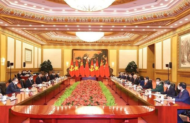 Party General Secretary Nguyen Phu Trong held talks with Party General Secretary and President of China Xi Jinping in Beijing on October 31. (Photo: VNA)